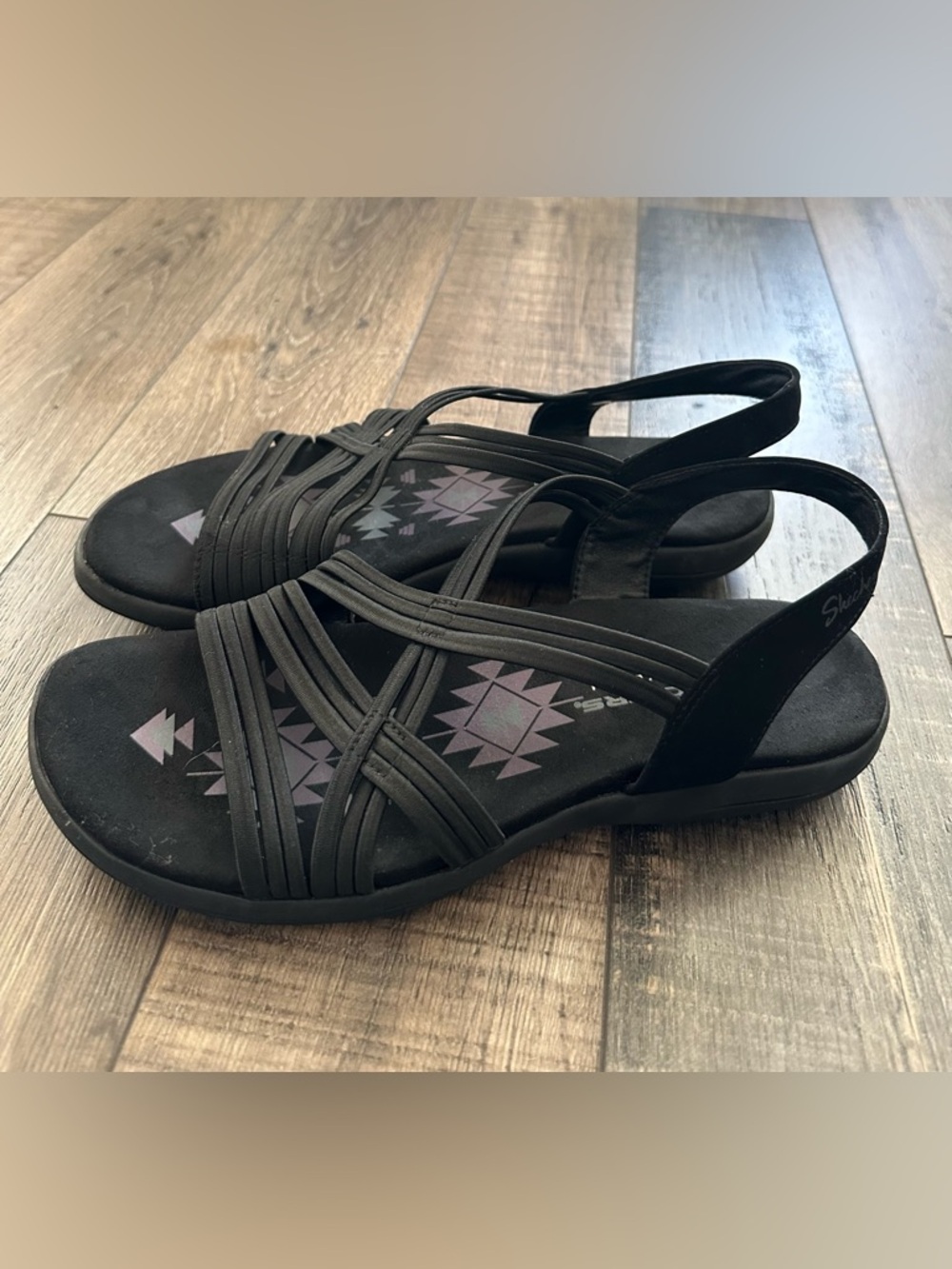 Skechers Reggae Slim Simply Stretch Sandal Black Women's Size 10